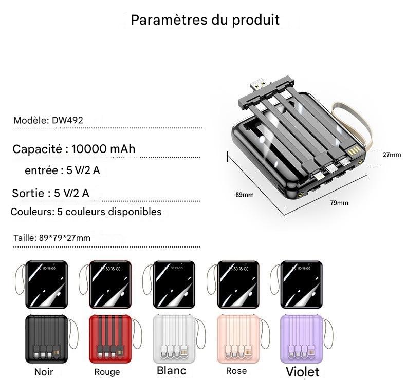 Power Bank 10 000mAh à Charge Rapide Ultra-Compacte et Pratique