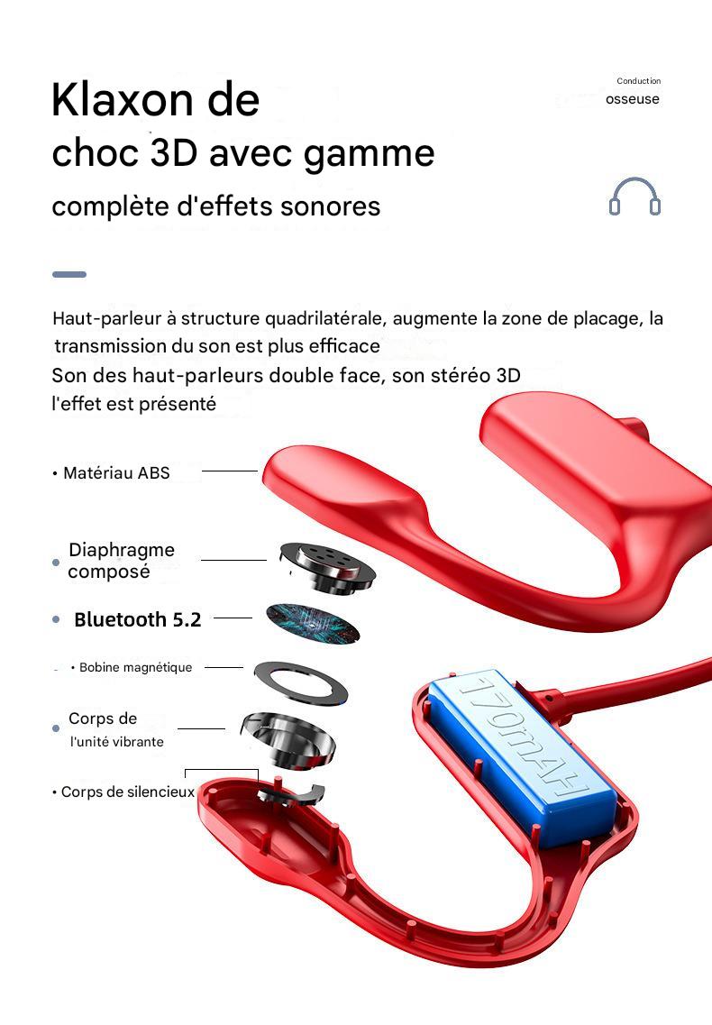 Casque à Conduction Osseuse Bluetooth 5.2 - Ultra Confort et Son Clair