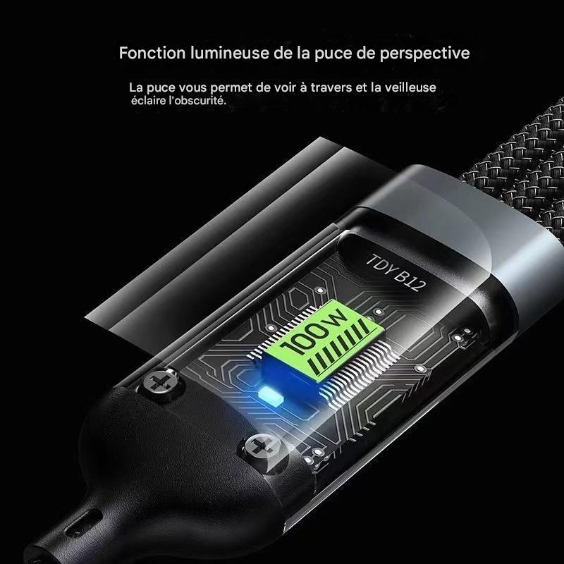 Câble de Charge 3-en-1 Ultra-Rapide et Lumineux