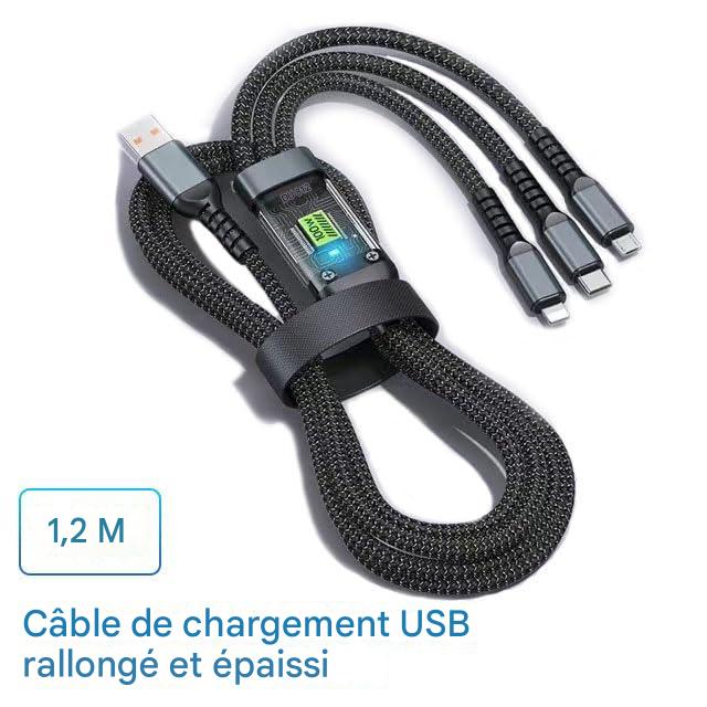 Câble de Charge 3-en-1 Ultra-Rapide et Lumineux