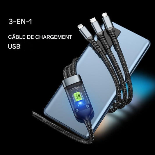 Câble de Charge 3-en-1 Ultra-Rapide et Lumineux