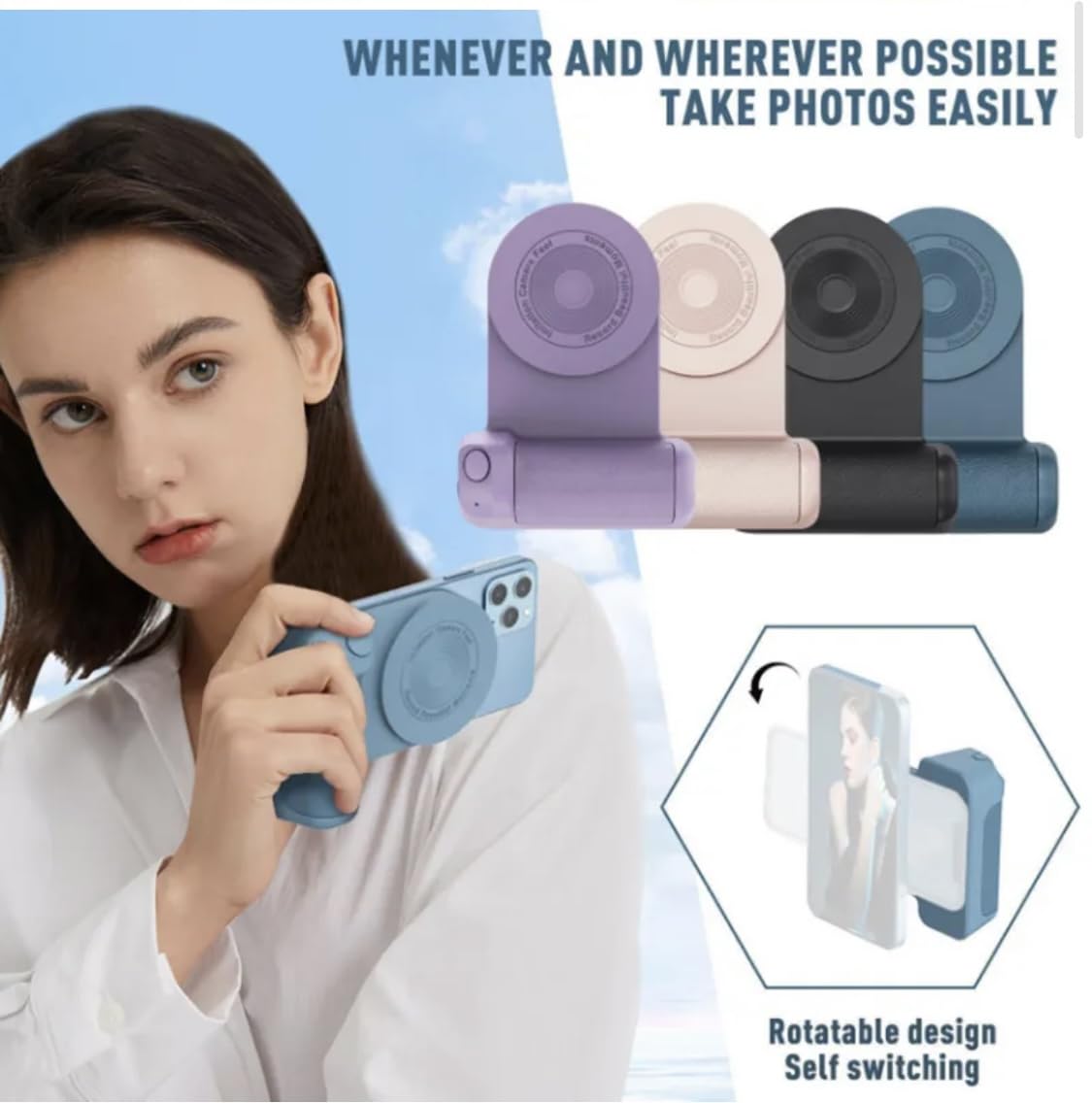 SnapGrip Pro - Recharge sans fil pour selfies avec Bluetooth portable